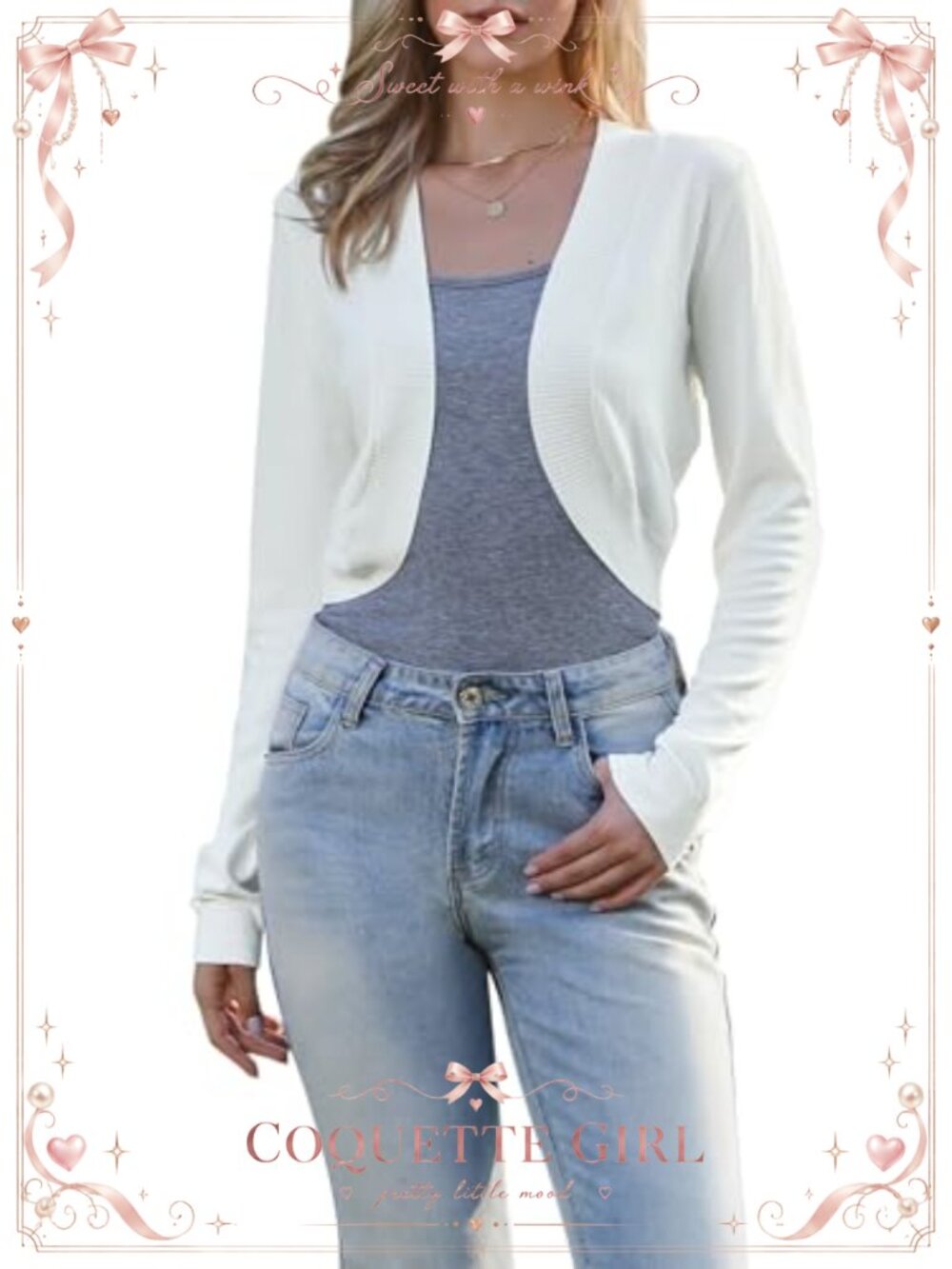 Allegra K Cropped Cardigan Shrug Long Sleeve Open Front Knit